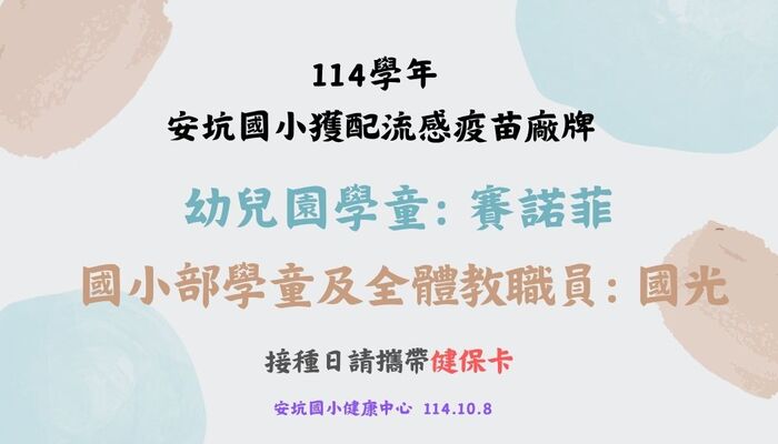 公告本校獲配流感疫苗廠牌圖片